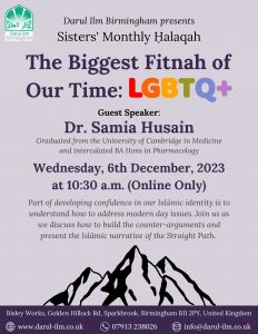 Sisters Monthly Halaqah The biggest fitnah of our time LGBT 6.12.23 10.30am